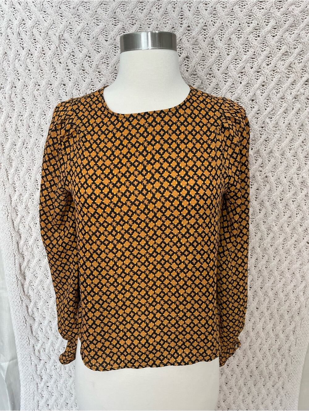 H&M Black and Mustard Geometric Long-Sleeve Blouse size 2